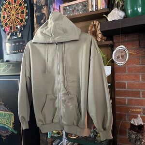 Men's Khaki Zip-Up Hoodie Sweater